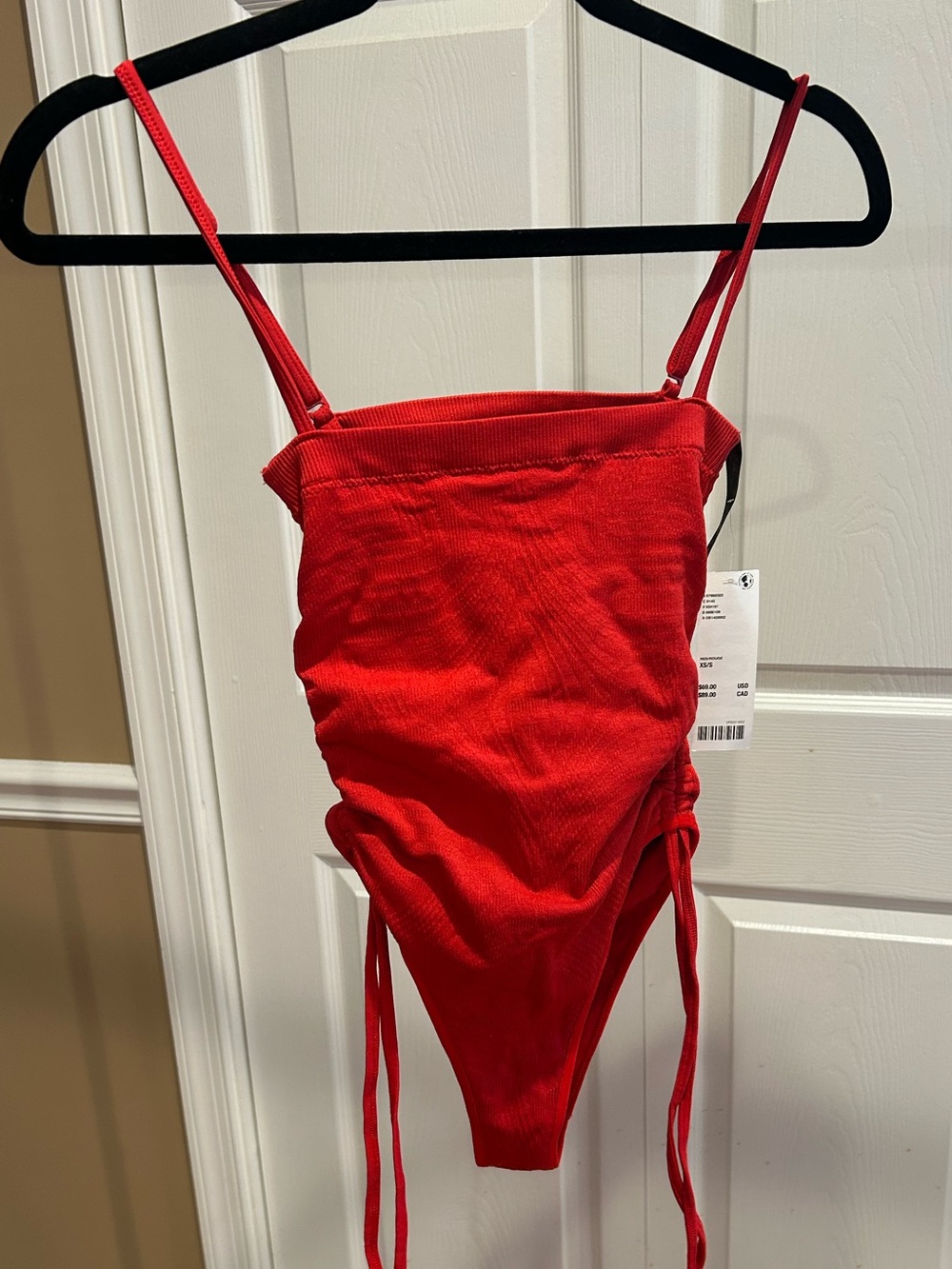 Urban Outfitters Red Ribbed One-Piece Swimsuit with Side Tie Details